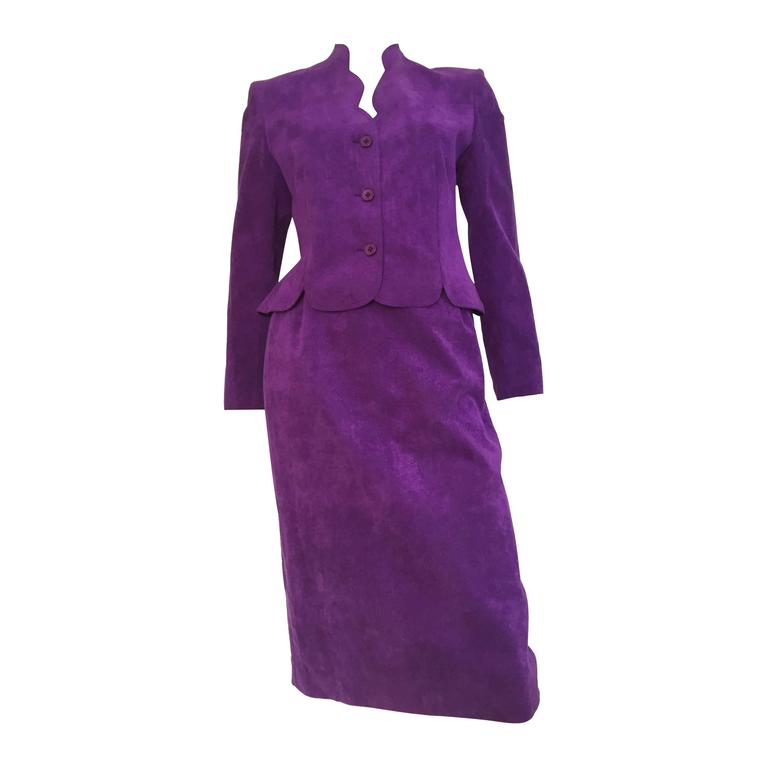 Lilli Ann 70s ultra suede violet skirt suit size 6. For Sale at 1stdibs
