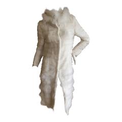 Oscar de la Renta Luxurious White Fur Trimmed Tiered Silk Coat