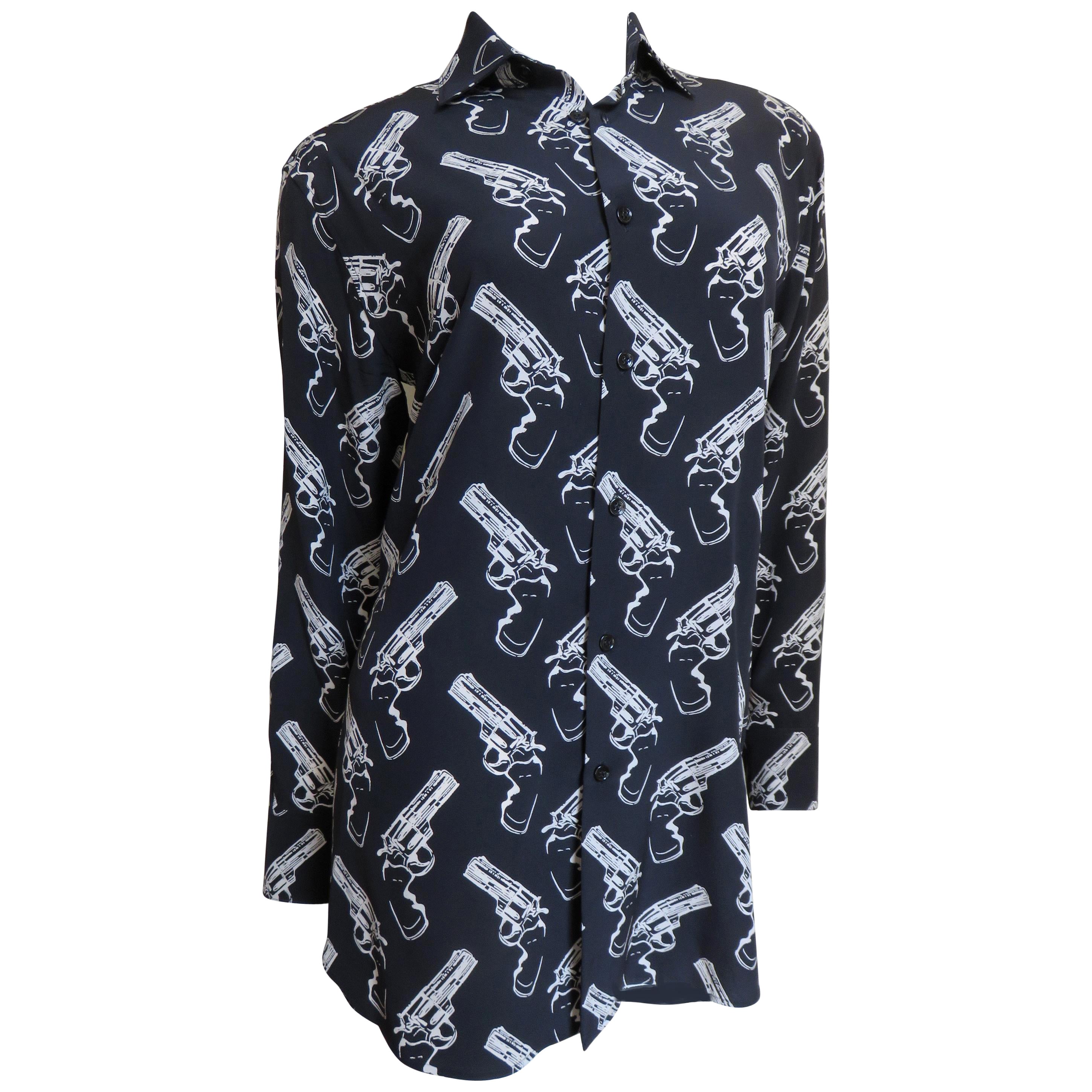 Saint Laurent Revolver Print Runway Silk Shirt F/W 2014 For Sale