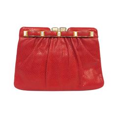 Vintage Judith Leiber Red Leather Lizard Evening Clutch