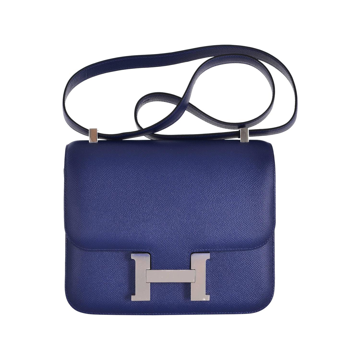 HERMES CONSTANCE BAG 24CM DOUBLE GUSSET SAPPHIRE EPSOM LEATHER ...  