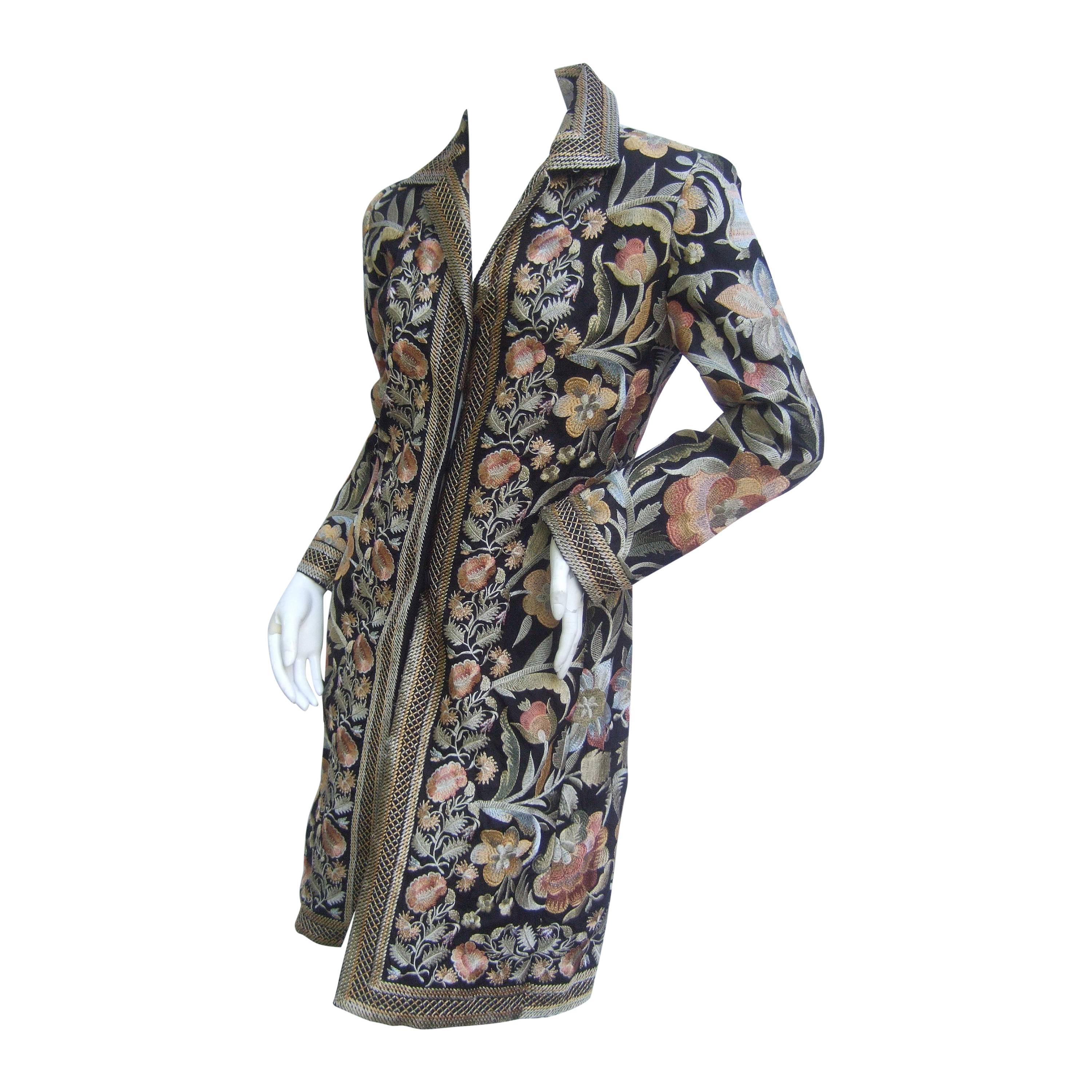 Extravagant Flower Embroidered Silk Evening Coat 