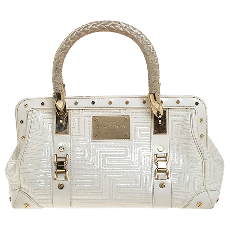 Gianni Versace Light Cream Quilted Patent Leather Bowler Bag For Sale ...