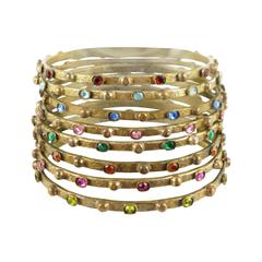 Gilt Metal Bracelet Bangle with Stones by Henry Perichon aka Henry 8 spacers 5