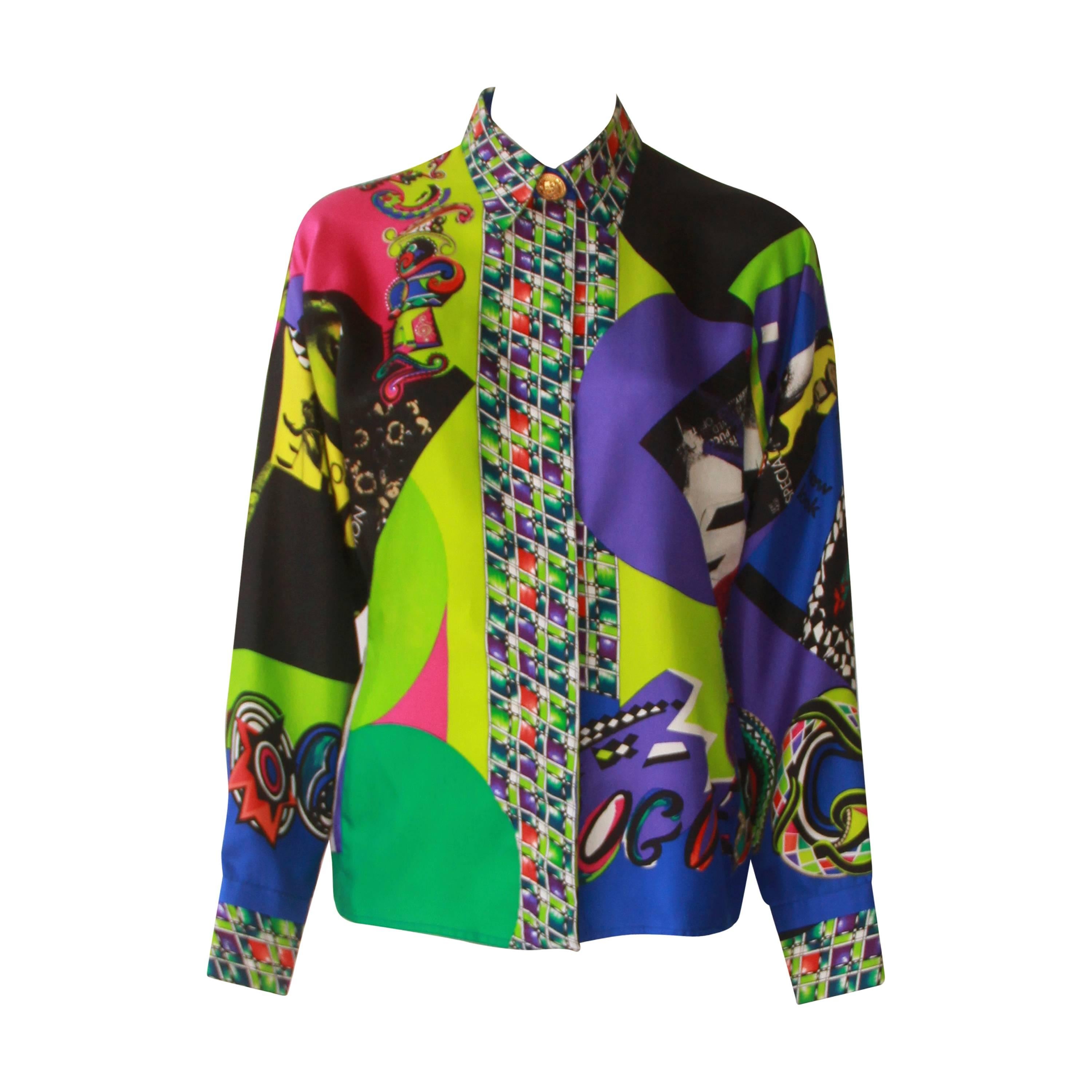 Gianni Versace Vogue Printed Silk Shirt Spring 1991 For Sale