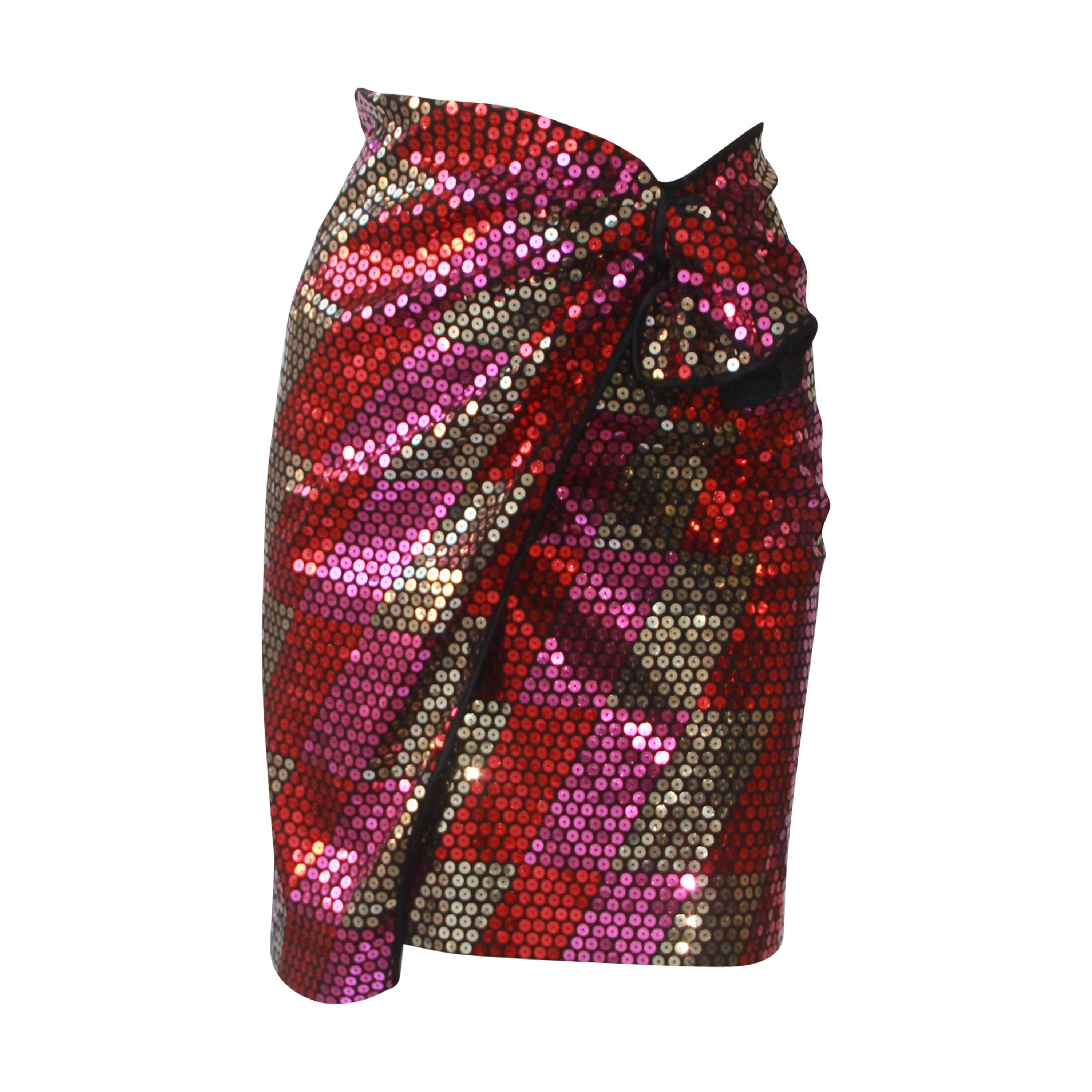 Rare Enrico Coveri Paillettes Wrap Disco Skirt 1970's For Sale