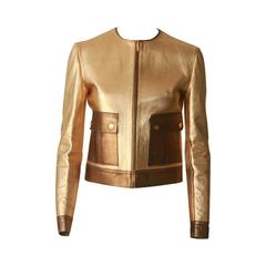 Important Tom Ford For Gucci Gold Leather Biker Jacket Fall 2000