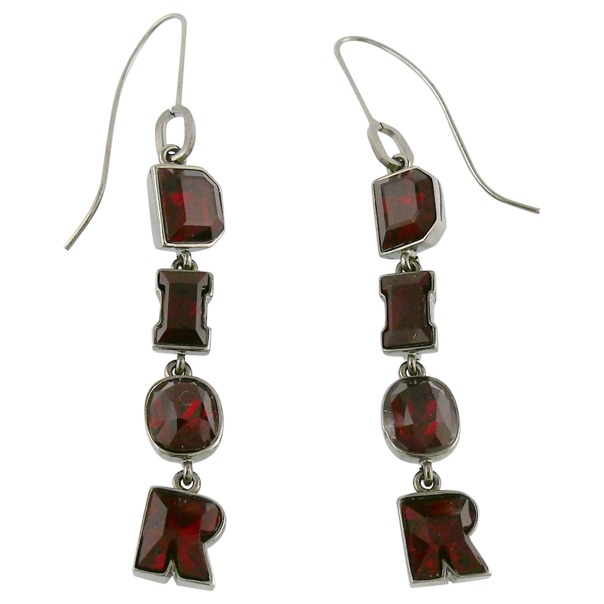 CHRISTIAN DIOR by John Galliano Vintage Jewelled Logo Dangling Earrings For Sale