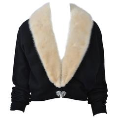 Black Cashmere Cardigan with White Mink Collar