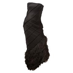 J.Mendel Black Strapless Evening Gown with Ostrich Feather Detail