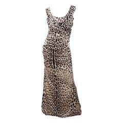 Dolce & Gabbana Black and Ivory Leopard Printed Gown
