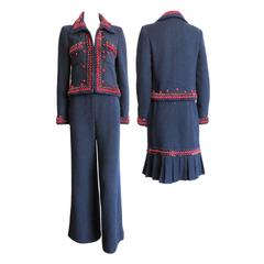 CHANEL PARIS Chenille pom bouclé 3pc. skirt or pant suit