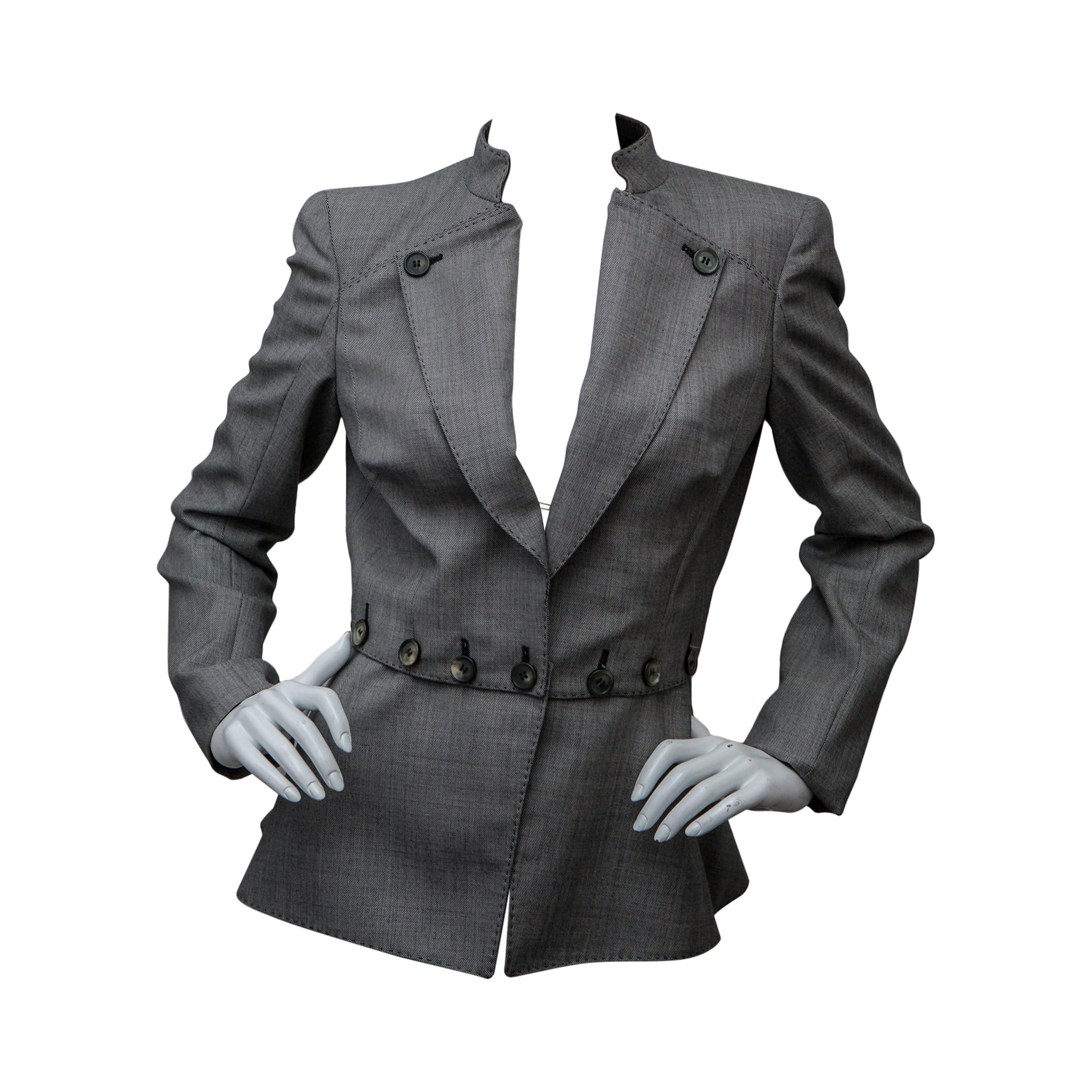 Alexander Mcqueen Grey Blazer with Button Detail 