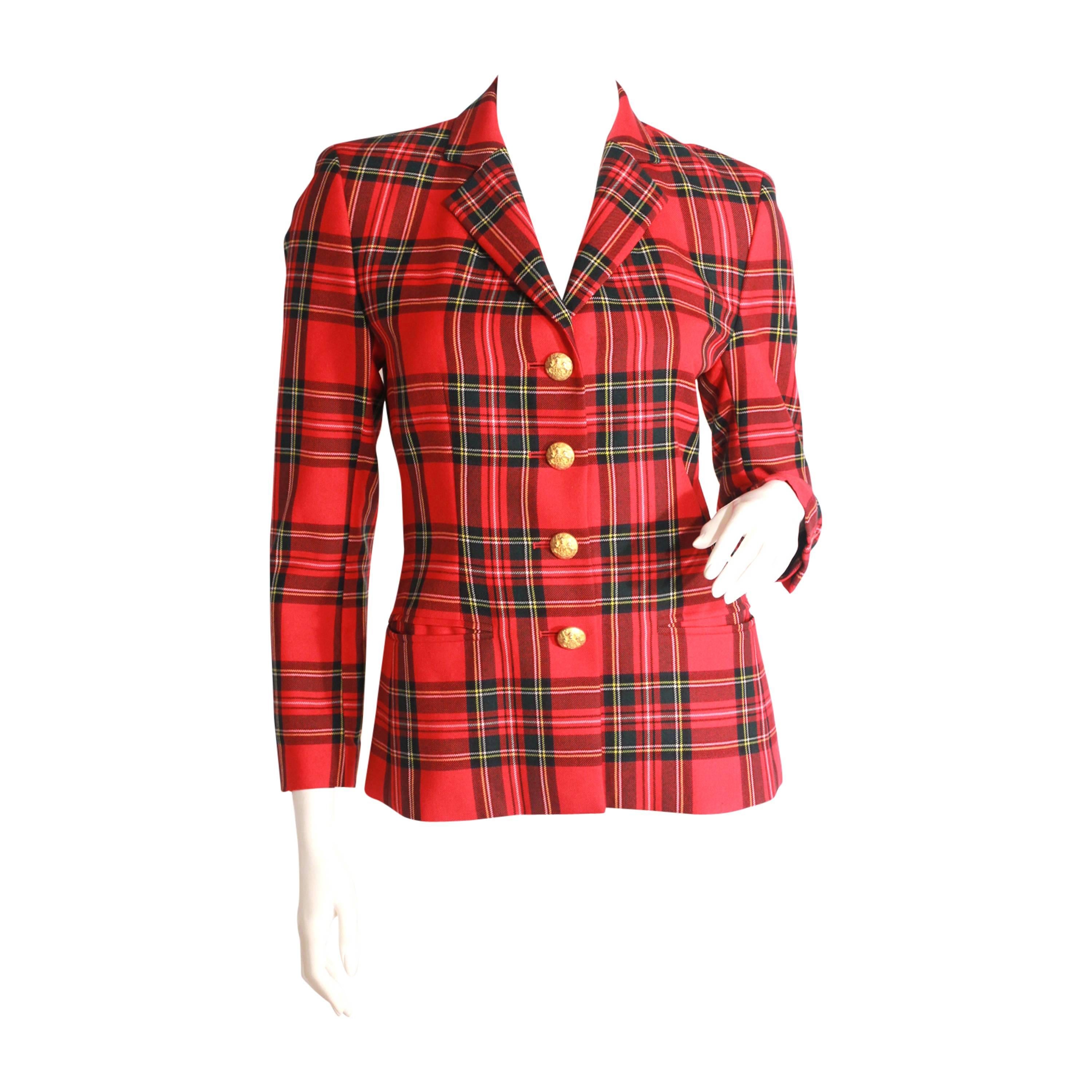 1990s Escada by Margaretha Ley Classic Plaid Blazer For Sale