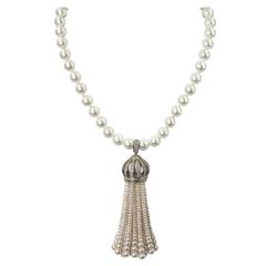  Faux Diamond Pearl Tassel Necklace