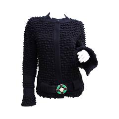 Chanel Black Wool Popcorn Tweed Gripoix Belt Jacket Size 40