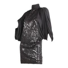 1980's Black Sequined Jersey Dress