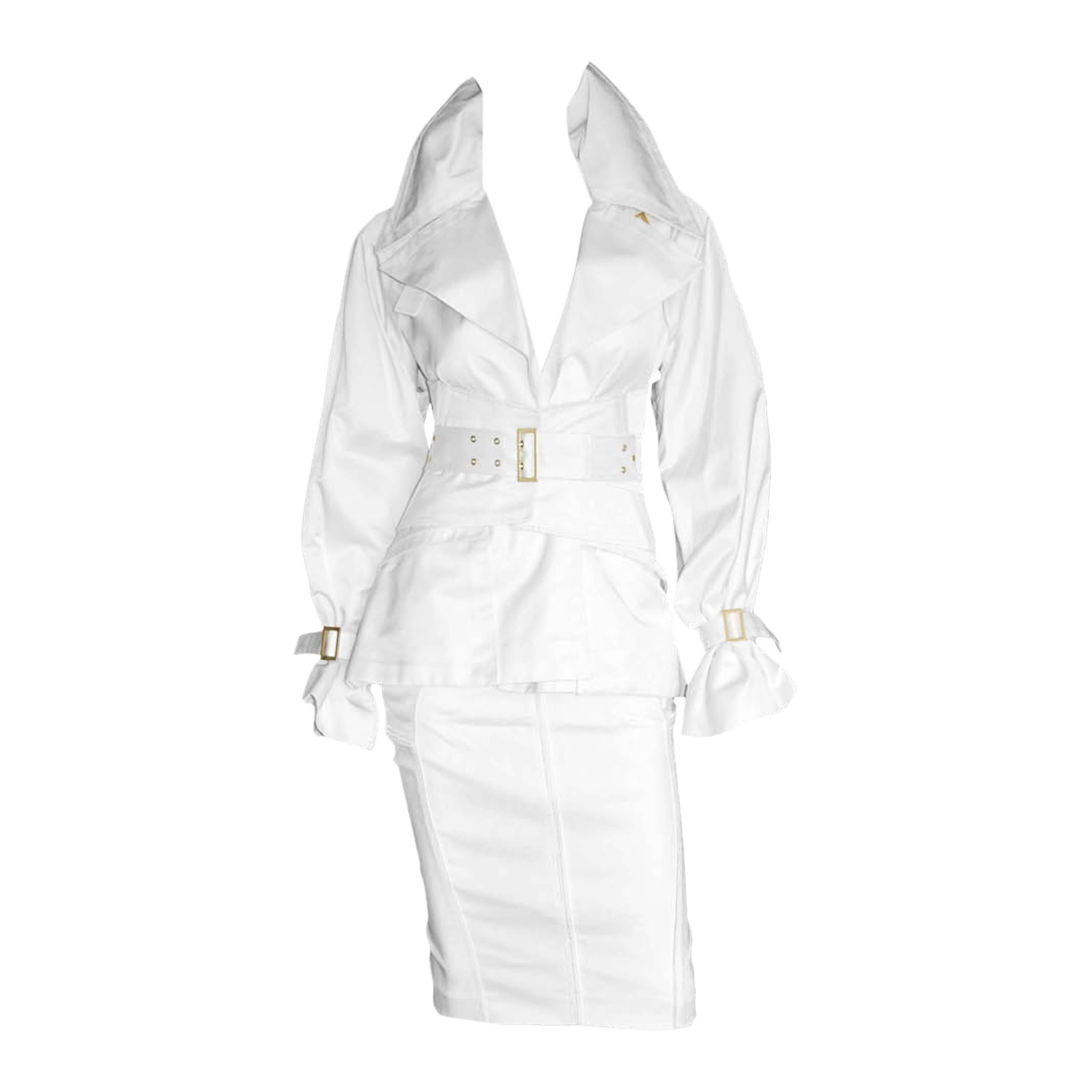 Incredibly Rare Tom Ford For Gucci FW 2003 White Corsetted Runway Jacket & Skirt