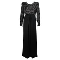 Bill Blass Black Silk Long Sleeve Beaded Gown Size 10 4
