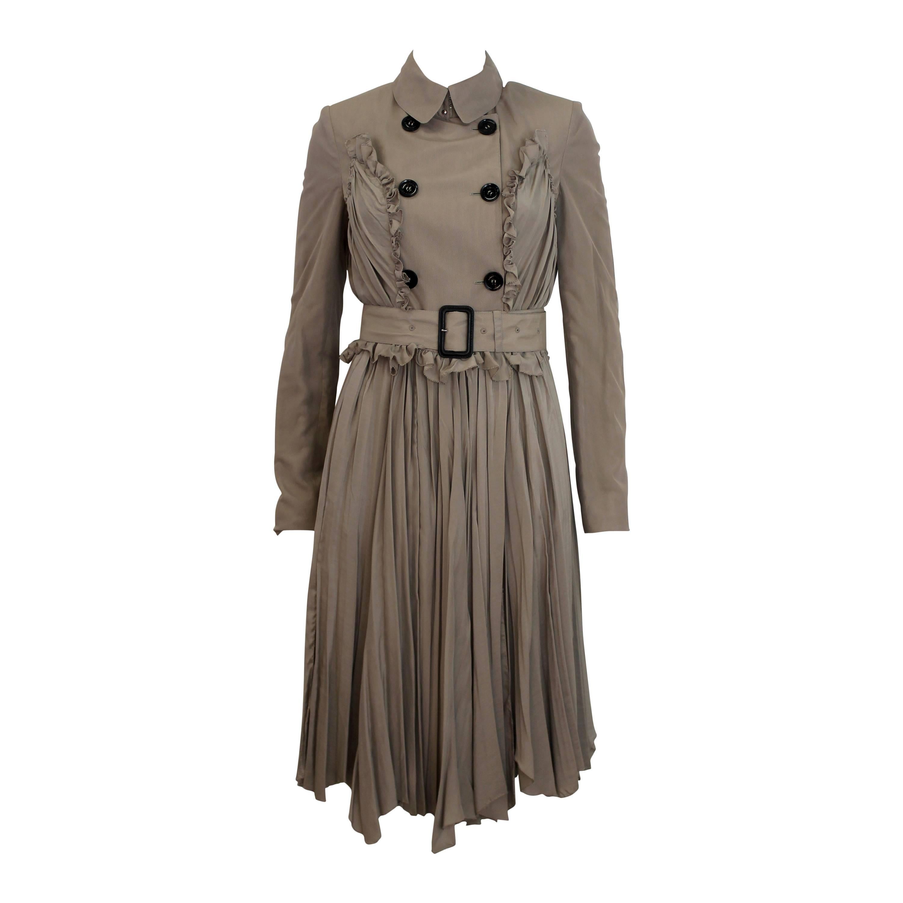 Burberry Prorsum 2010 Silk Coat-Dress with Full Pleated Skirt and Tulle Overlay For Sale