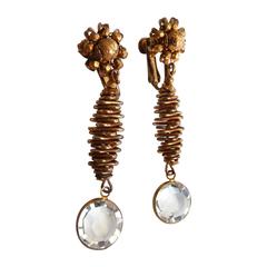 Vintage Miriam Haskell Clip Earrings with Crystal Drop