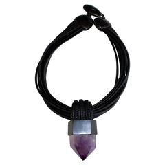 Monies Leather and Amethyst Drop Choker Necklace