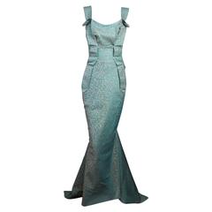 Aqua Brocade Vivienne Westwood Evening Gown