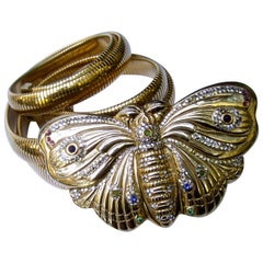 Judith Leiber Massive Crystal Jeweled Gilt Metal Butterfly Belt c 1980s