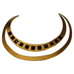 Herve Van Der Straeten Hammered Gold and Black Onyx Torque Necklace