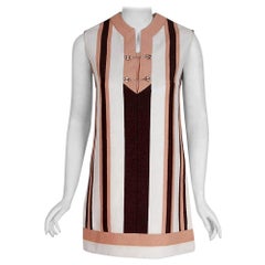 Vintage 1968 Gucci Couture Cotton-Pique Striped Ivory Pink Mini Tunic Dress