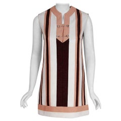 Vintage 1968 Gucci Couture Vestido mini túnica a rayas de algodón piqué marfil rosa