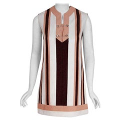 Retro 1968 Gucci Couture Cotton-Pique Striped Ivory Pink Mini Tunic Dress