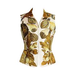 HERMES vest scarf print zip front CITROUILLES ET COLOQUINTES 38 4 to 6 2