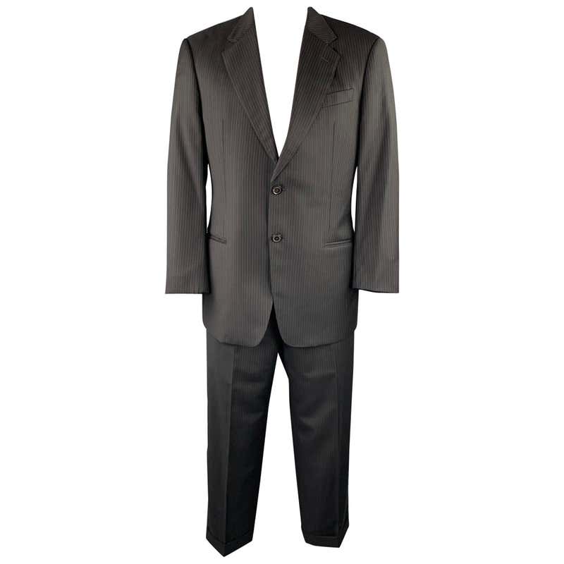 J. LINDEBERG 40 Black and Red Pinstripe 32 32 Notch Lapel Suit For Sale ...