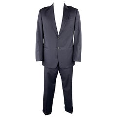 ARMANI COLLEZIONI Größe 42 Regular Marineblauer Anzug mit Nadelstreifen und Revers aus Wolle