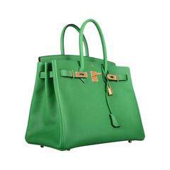 HERMES BIRKIN BAG 35CM BAMBOO BAMBOU GREEN EPSOM GOLD HARDWARE JaneFinds