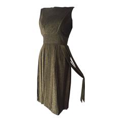 1960s Gold Lurex Knit Cocktail Dress w/ Carwash Fringe Overskirt