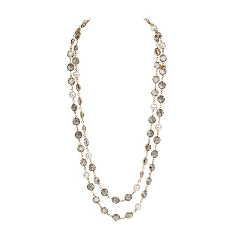 Vintage Chanel 1981 Sautoir Chain Necklace w/Pearl and Bevel-Set