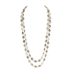 1981 Chanel Faux Pearl & Bezel Set Smoky Crystal Long Sautoir Necklace