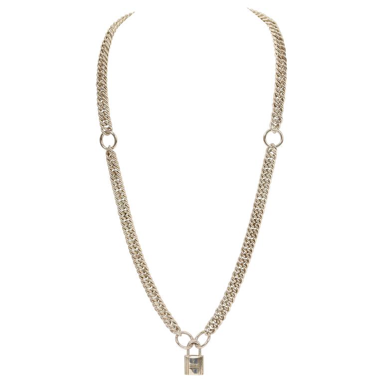 Hermes Sterling Silver Locke and Curb Link Chain Necklace at 1stDibs