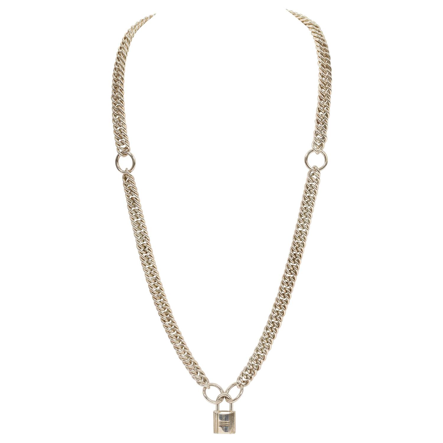 Hermes Sterling Silver Locke and Curb Link Chain Necklace at 1stdibs