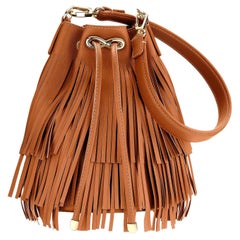 TYLER ELLIS Grace Bucket in Brown Leather Fringe with Gold Hardware
