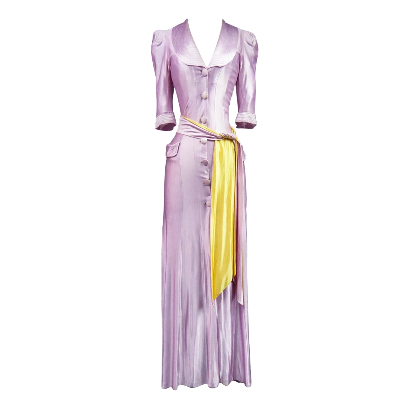 A French Evening Dress in Fibranne Early 1940 For Sale