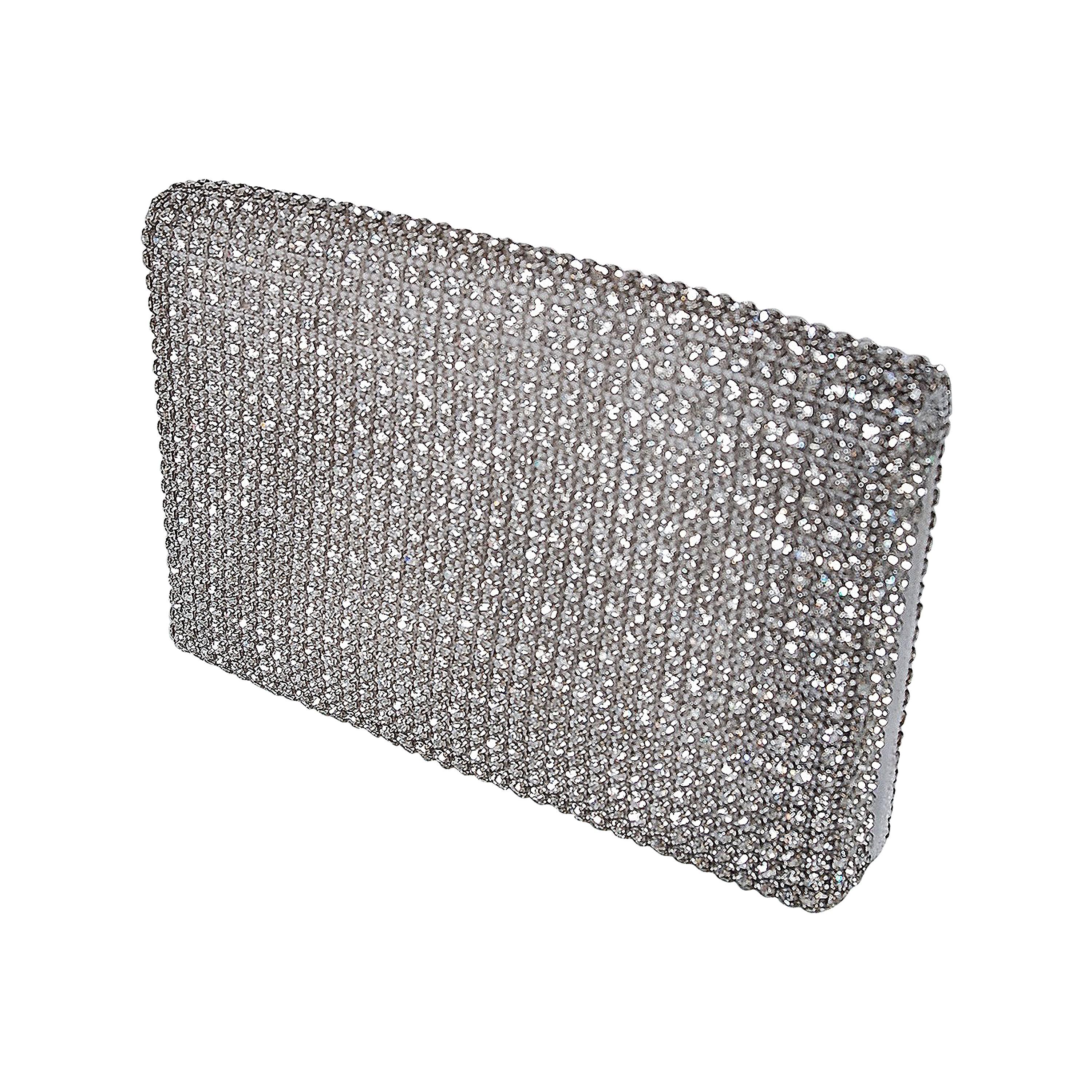 1960's Mr. Blackwell Sparkling White Rhinestone Satin Evening Clutch Purse