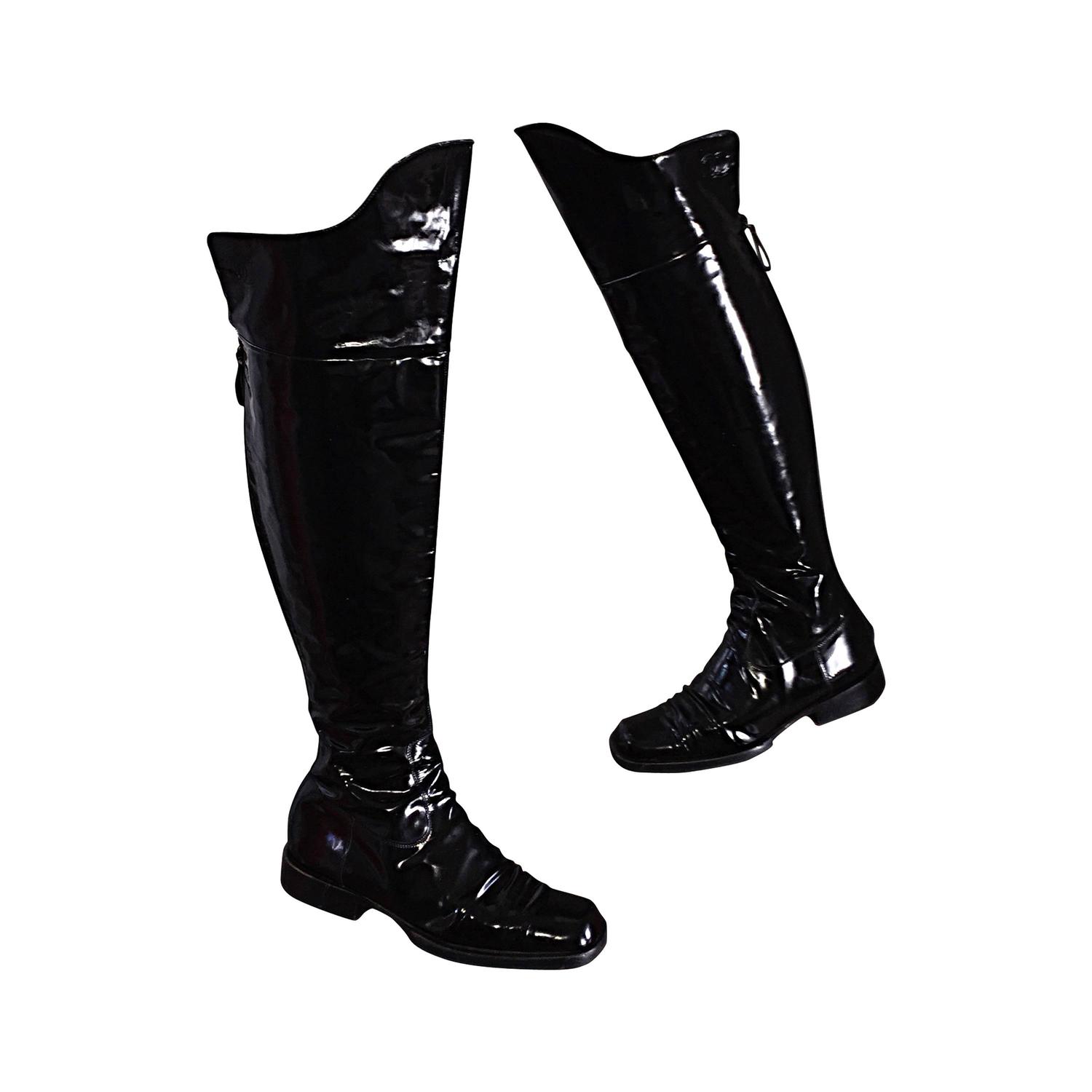 chanel patent boots
