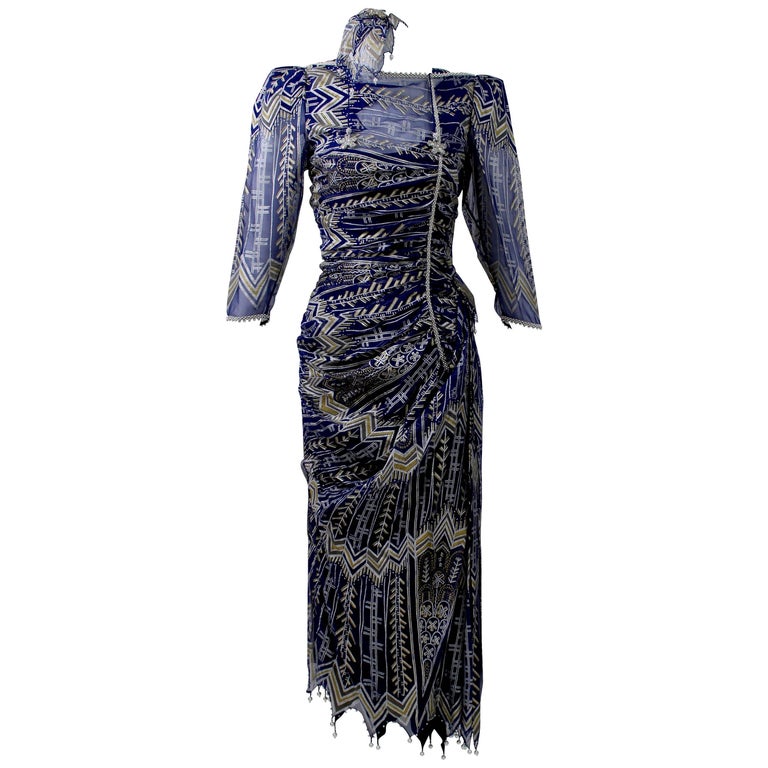 Vintage Zandra Rhodes Hand Painted Silk Dress, Pearl trimmed Slip and  Headpiece For Sale at 1stDibs | vintage silk dress, hand painted silk  dresses, zandra maxi dress