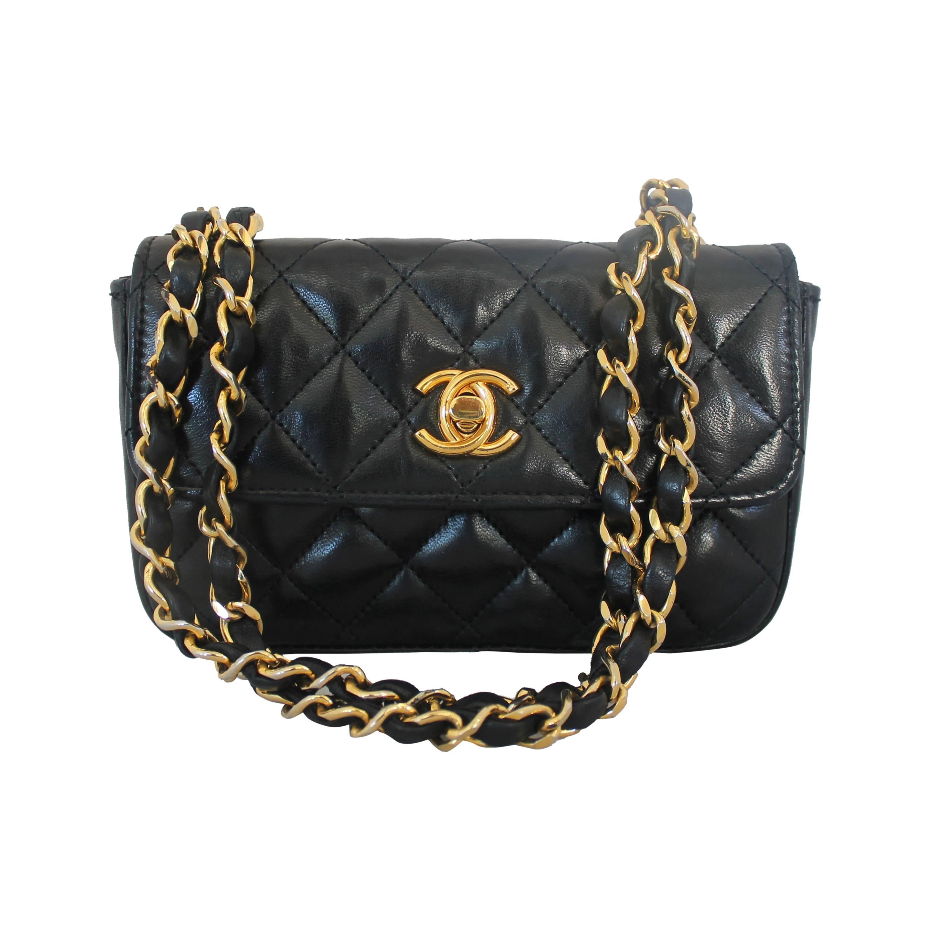 Chanel 1986 Vintage Black Quilted Lambskin Mini "Classic" Handbag - GHW