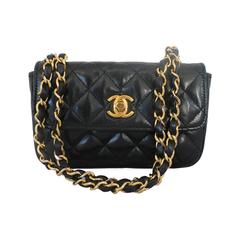 Chanel 1986 Vintage Black Quilted Lambskin Mini "Classic" Handbag - GHW