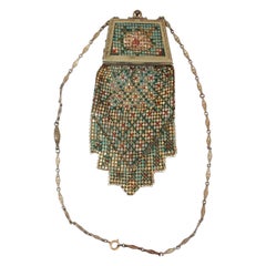 Antique Whiting & Davis Art Deco Multi-Color Floral Mesh Bag 