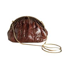 Vintage Finesse La Model Chocolate Brown Python Snakeskin Convertible Clutch Bag 5